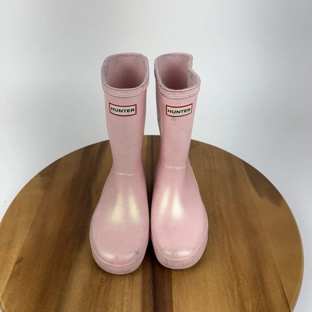 Big Kids Hunter First Classic Pink Pull On Tall Outdoor Rain Boots Size 1 Y GUC